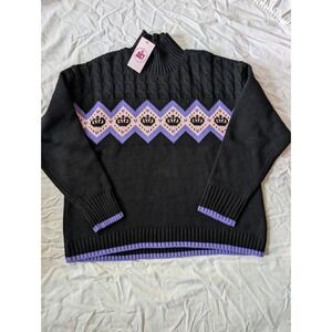 Juicy Couture Black Crown‎ Fair Isle Knit Mock Neck Sweater XL